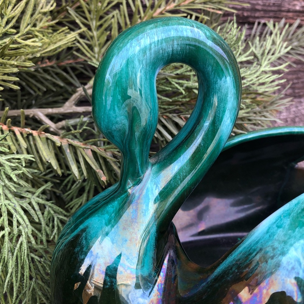 Blue Mountain pottery Swan set of 2 planters Retro blue green Vtg planter 70s 💙 - Picture 7 of 13